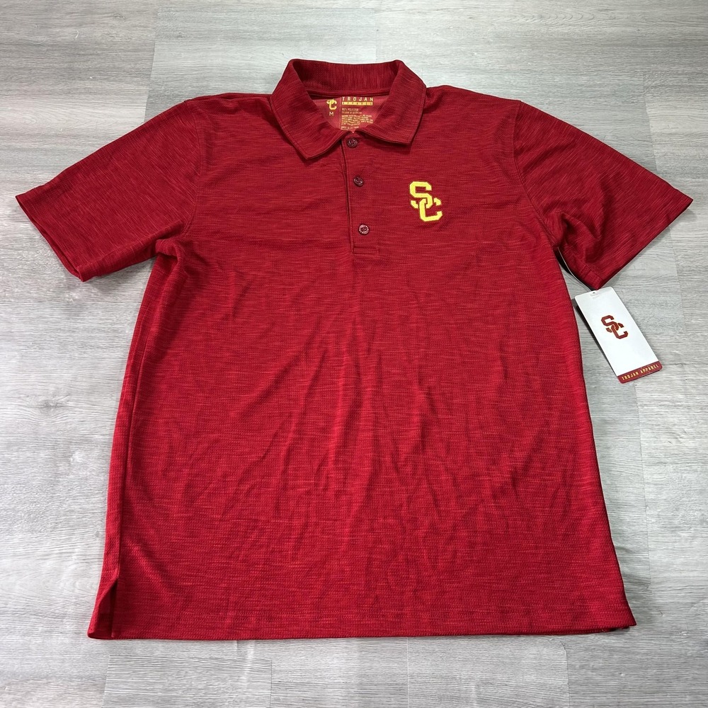 NEW USC Trojans Shirt Mens Medium Red Football Trojan Apparel Polo Short Sleeve
